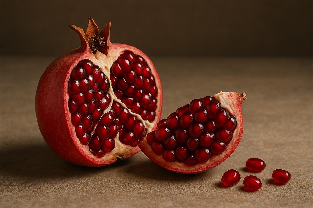 Зерна и спелый плод граната 