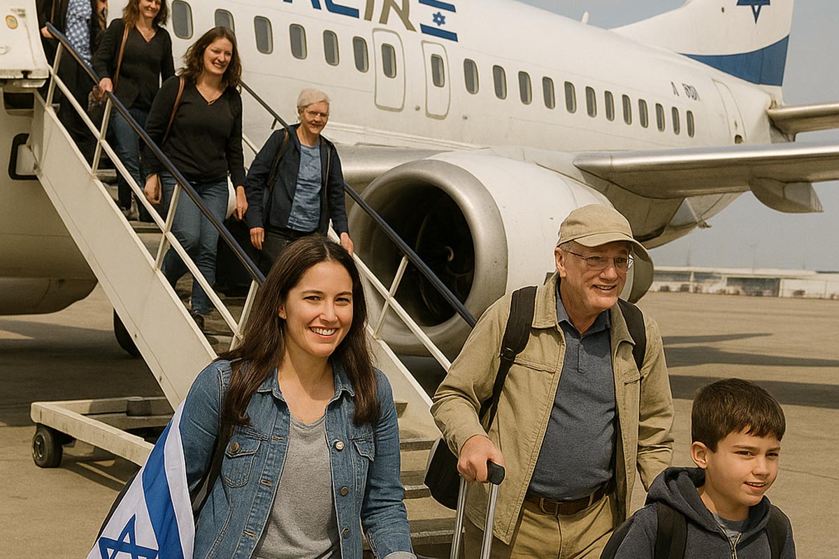 Новые репатрианты выходят с самолета